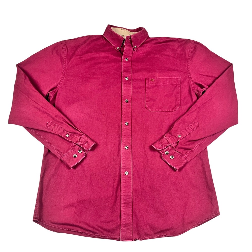 King Ranch‎ Mens Large Tall Red Burgundy Cotton Twill Western Button Down Shirt
